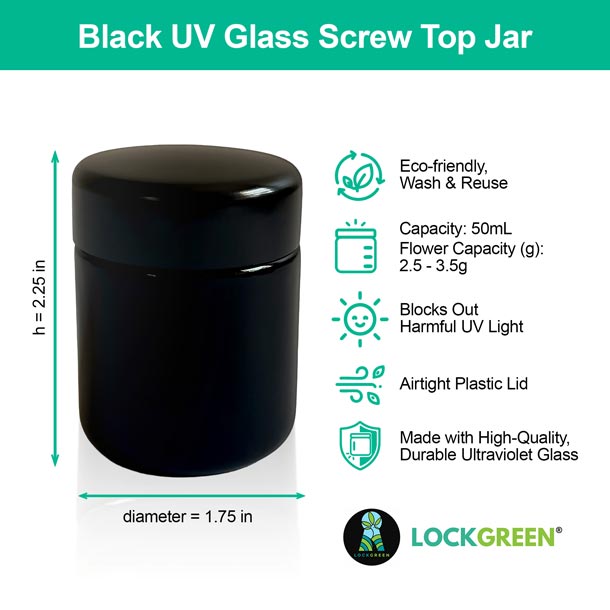 50 ml Black UV Glass Screw Top Jar - Image 6