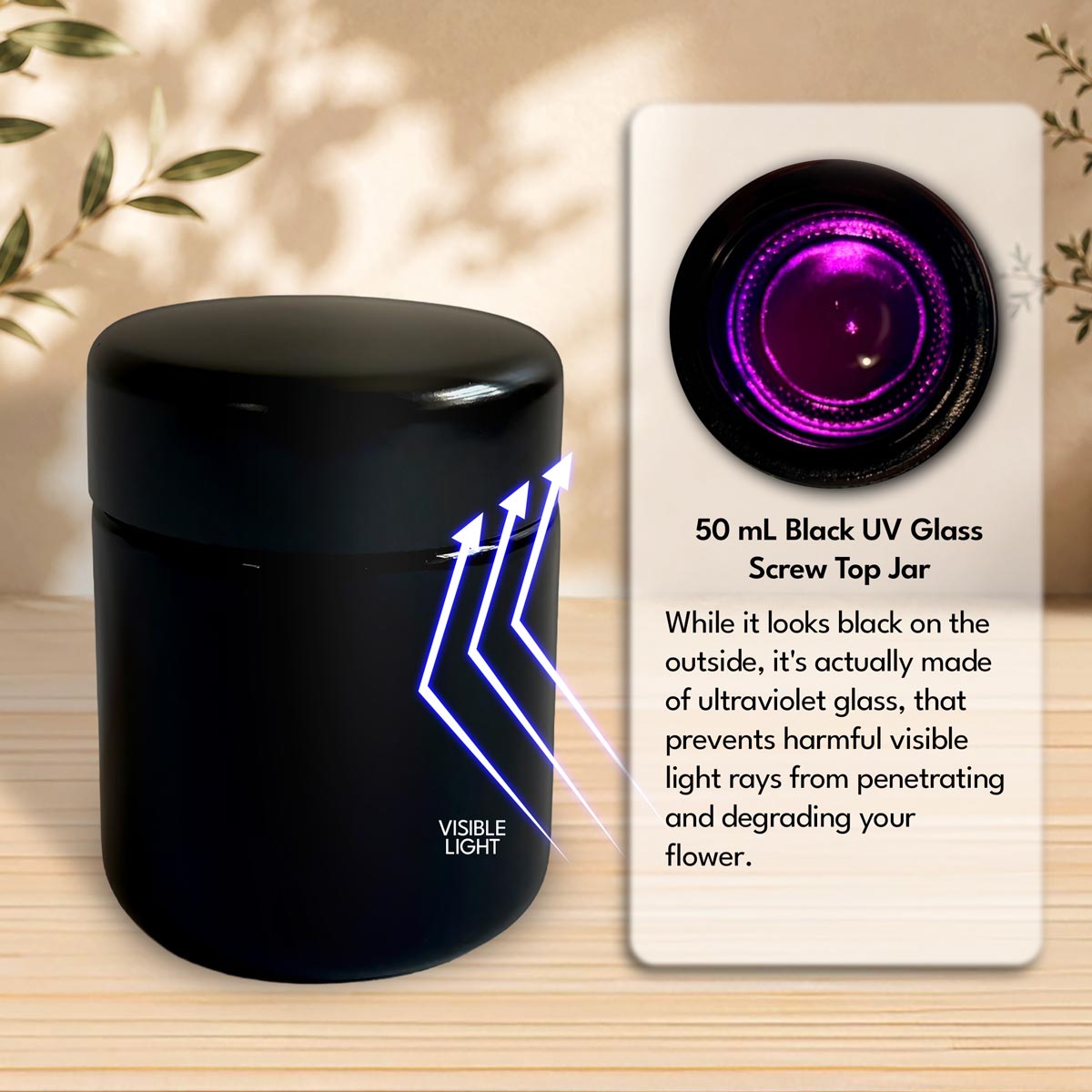 50 ml Black UV Glass Screw Top Jar - Image 2